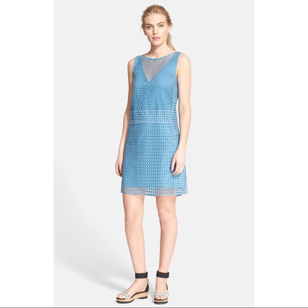 Tory Burch Crescent Guipure Lace Shift Dress Blue